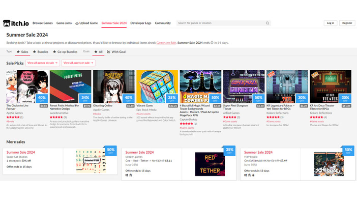 itch.ioでもサマーセール実施中！2024年7月13日まで、Steamに無いタイトルなども割引に